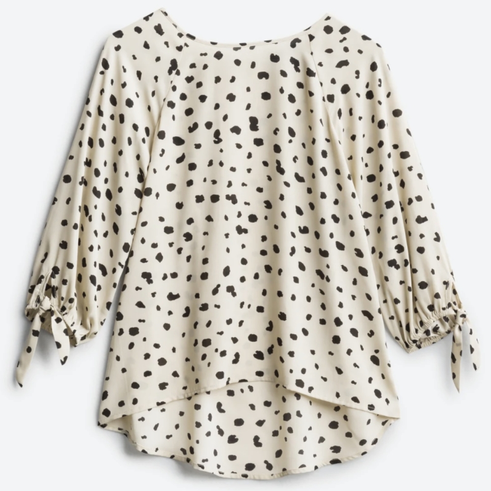 EUC✨PAPERMOON women's XL beige Larie Tie Sleeve Blouse 3/4 length sleeves - Picture 1 of 5
